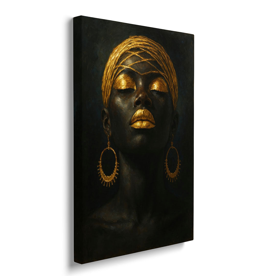 quadro moderno donna africana gioielli oro dettaglio telaio
