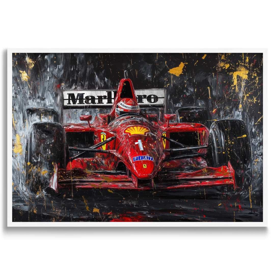 stampa su tela moderna cornice bianca ferrari f1 schumacher sfondo bianco