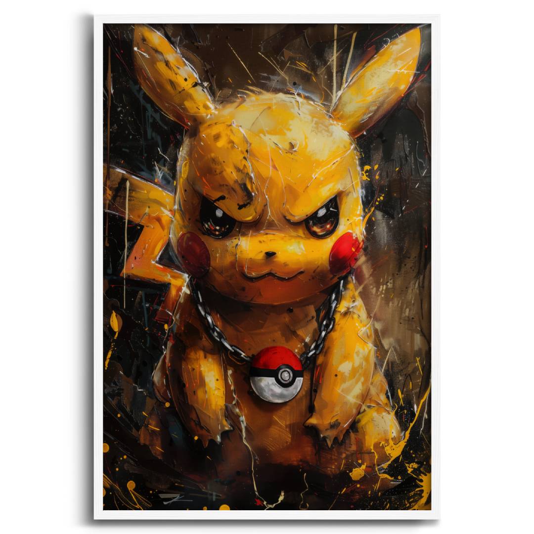 stampa su tela moderna pikachu pokemon pop art sfondo bianco cornice bianca