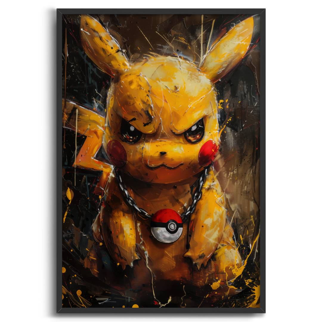 stampa su tela moderna pikachu pokemon pop art sfondo bianco cornice nera