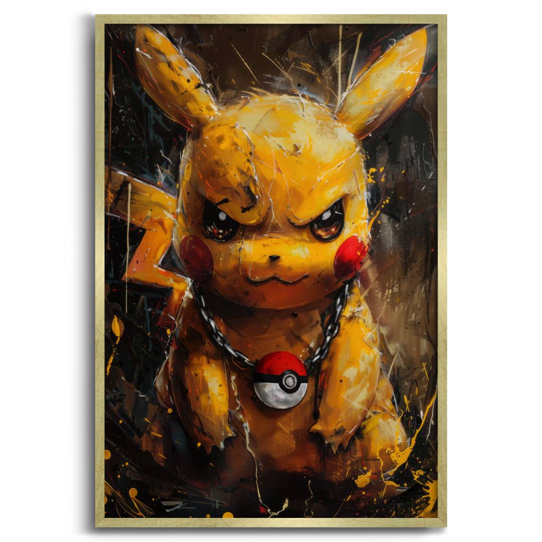 stampa su tela moderna pikachu pokemon pop art sfondo bianco cornice oro