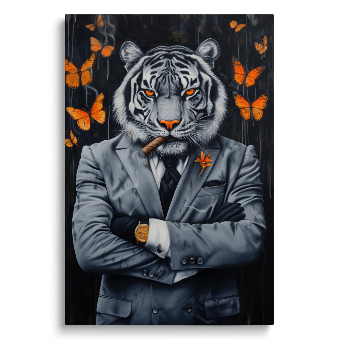 stampa su tela tigre business boss quadro moderno sfondo bianco