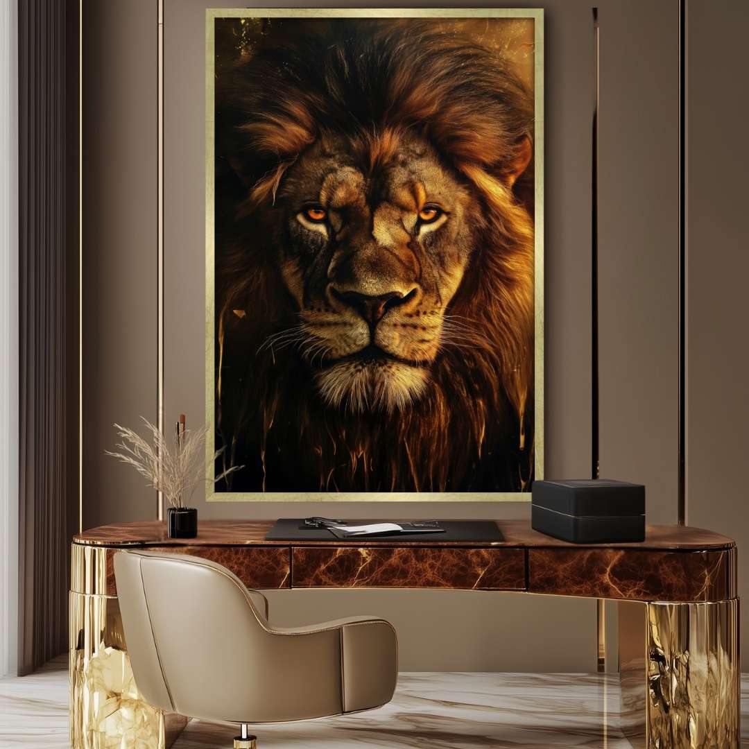 ufficio appeso quadro moderno  leone primo piano lussuoso elegante