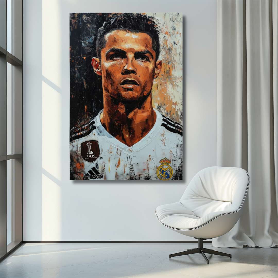 ufficio con Stampa su tela moderna con cornice  oro di Cristiano ronaldo CR7 real madrid calciatore