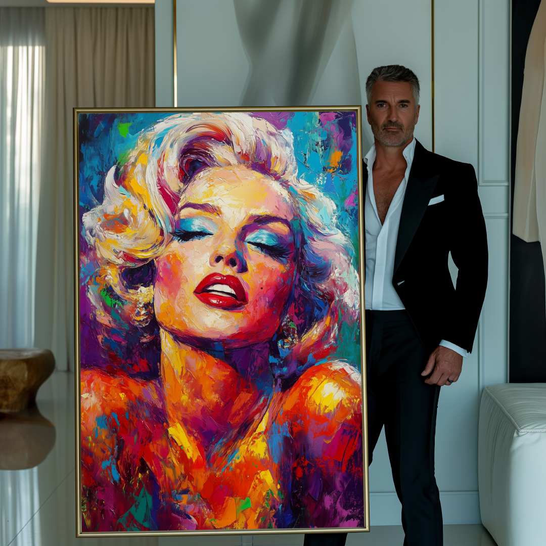 uomo mostra stampa su tela ritratto marilyn monroe colorato moderno