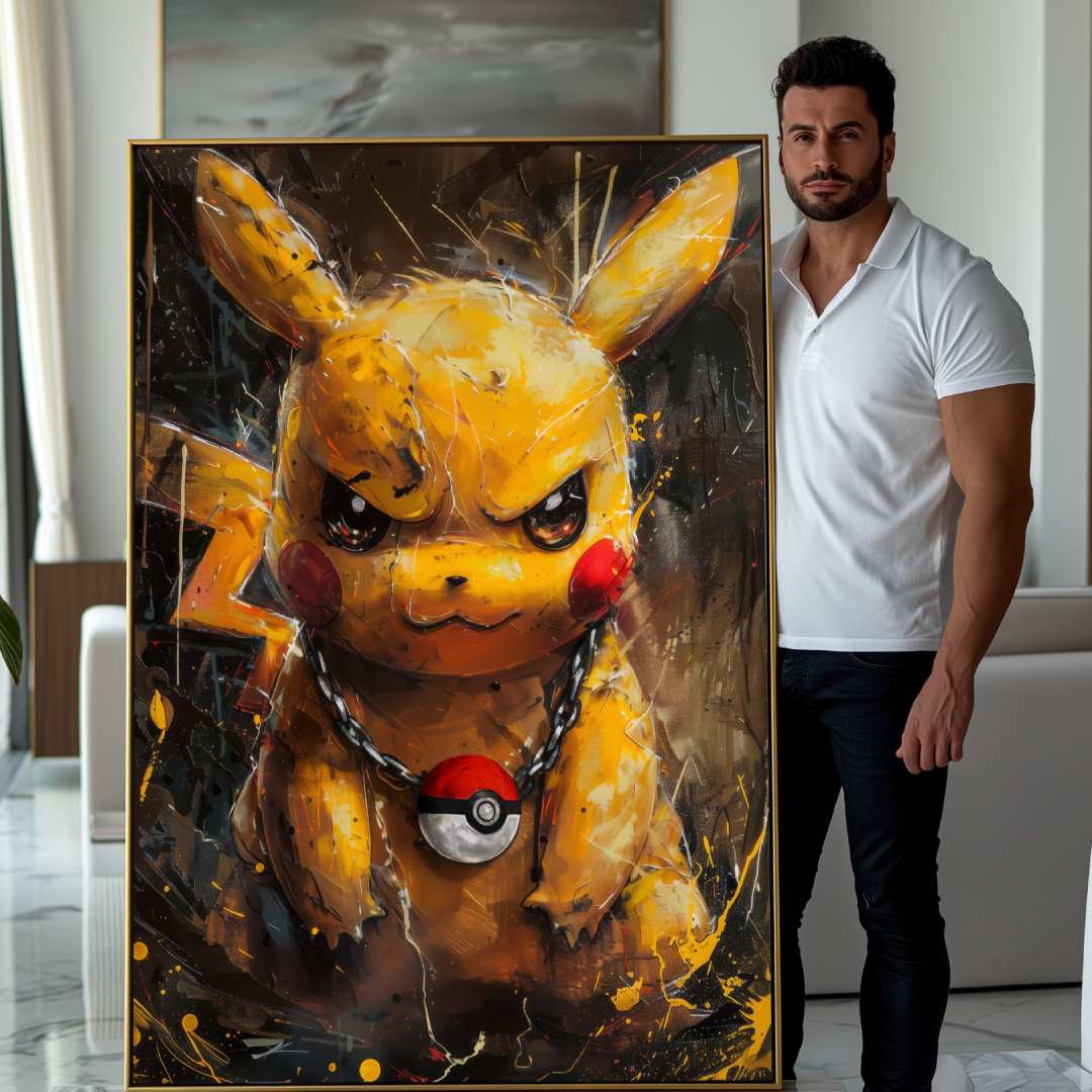 stampa su tela moderna pikachu pokemon pop art mostrata da un ragazzo